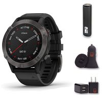 Garmin Fenix 6 Sapphire - (Dark Gray w/Black Band) Bundle with PowerBank + USB Car Charger + USB Wall Charger (4 Items)