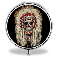 Skull Pill Case, Round Stainless Drug Organizer Container Medicine Cover for Pocket Daily&Weekly