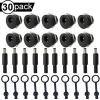 DAOKI 30PCS DC-022 DC Power Jack Socket 5.5x2.1mm Female Panel Mount Connector with Waterproof Cap, DC Male Plug, Screw Nut
