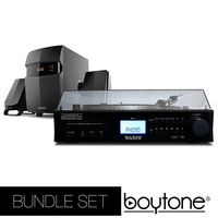 Boytone Bundle set Fully Automatic Bluetooth Turntable + 2.1 Multimedia Speaker, S-Shaped Tone Arm, Adjustable Counterweight & pitch control, AM/FM, Cassette, CD Player USB, SD (BT-11B + BT-3685F)