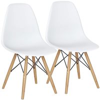 Giantex DSW Dining Chair, Pre Assembled Mid Century Style Wood Dining Chairs, Modern DSW Chair, Shell Lounge Plastic Side Chair for Kitchen, Dining, Bedroom, Living Room, Set of 2, White