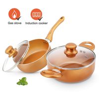 KUTIME 4pcs Cookware Set Pot and Pan Set Non-stick Frying Pans Set Ceramic Coating Soup Pot, Milk Pot, Copper Aluminum Pan with Lid Gas Induction Compatible, 1 Year After sale service
