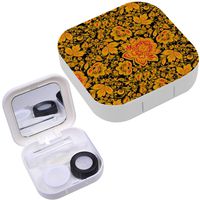 Portable Contact Lens Case Box Travel Kit Mirror + Bottle + Tweezers Container Holder [ Russian National Hohloma Style ]