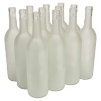 North Mountain Supply 750ml Glass Bordeaux Wine Bottle Flat-Bottomed Cork Finish - Case of 12 - Frosted