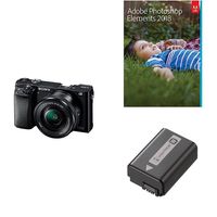 Sony Alpha a6000 Mirrorless Digital Camera with 16-50mm Power Zoom Lens & Adobe Photoshop Elements 2018 & Sony NP-FW50 Lithium-Ion 1020mAh Rechargeable Battery