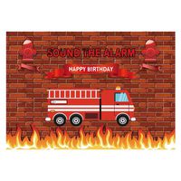 Funnytree 7x5ft Red Firetruck Birthday Party Backdrop Sound The Alarm Baby Boy Photography Background Brick Wall Fire Emergency Rescue Firefighter Invitation Decorations Photo Banner Photobooth Props