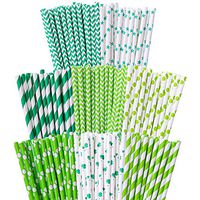 Cooraby 200 pieces St. Patrick's Day Paper Straws Green and White Biodegradable Drinking Stripe and Chevron Irish Theme Paper Straws for Wedding Supplies and Party Favors, 8 Styles