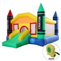 JAXPETY Inflatable Crayon Moonwalk Bounce House with Slide Bouncer Jumper Bouncer Castle with 450W Blower