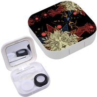 Portable Contact Lens Case Box Travel Kit Mirror + Bottle + Tweezers Container Holder [ Medieval Mystical Lion ]