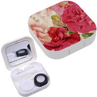 Portable Contact Lens Case Box Travel Kit Mirror + Bottle + Tweezers Container Holder [ Art Vintage Blurred Monochrome Red ]