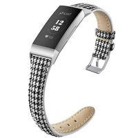 NAHAI Bands Compatible with Fitbit Charge 3 / Charge 3 SE, Slim Narrow Breathable Canvas Fabric Replacement Bands Thin Sport Strap Accessories for Fitbit Charge 3, Women Men, Large, Black/White Plaid