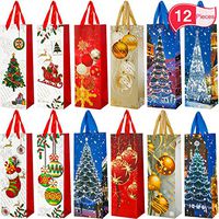 12 Pieces Christmas Wine Bottle Gift Bags Wine Bags with Ribbon Handle Wine Bottle Decoration for Christmas Holiday, Christmas Presents