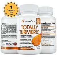 NutraCura Turmeric Curcumin with Bioperine (Black Pepper) - 1500 mg per 2 Veggie Capsules - High Potency - 90 Capsules