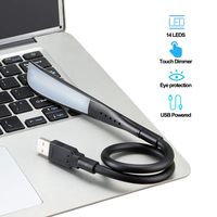 USB Reading Lamp, PIKADO Premium 14 LED, 3 Brightness Setting Touch-Switch Laptop Light with Flexible Gooseneck (Black)