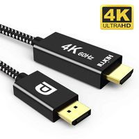 Onvian DisplayPort to HDMI Cable 6.6ft Nylon Braided Gold-Plated 4K 60Hz UHD Unidirectional DP to HDMI Cable - Aluminum Shell