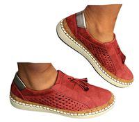 Business Formal Tassel Shoes Womens Slip On Sneakers Shoes Wedge Low Heel Loafers Walking Shoes by Gyouanime Red
