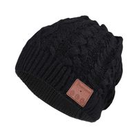 Bluetooth Beanie Hat Winter Knit Music Hat Wireless Headphone Speaker Hat Slouchy Skull Cap for Men Women, 19 Black