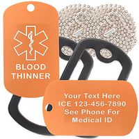 Custom 2 Pack - Blood Thinner Medical Alert ID Necklaces with Copper Custom Tags, Black Silencers, and 30'' USA Chains