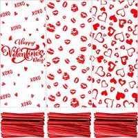 150 Pieces Valentine Cellophane Bags Treat Bags Goodies Bags Candy Bags with 150 Pieces Twist Ties for Valentine's Day Party Favor Supplies (Lip, Heart and Happy Valentine's Day Design)