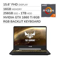 ASUS TUF Gaming 2019 15.6'' FHD Laptop Notebook Computer, AMD Ryzen 7 R7-3750H 2.3GHz, GTX 1660 Ti 6GB Graphics, 16GB RAM, 256GB SSD, 1TB HDD,RGB Backlit Keyboard,Wi-Fi,Bluetooth, Webcam,HDMI,Win 10