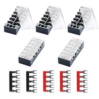 DELIXI 10pcs (5 Sets) 600V 25A 5 Positions Double Row Screw Terminal Strip Blocks + 600V 25A 5 Positions Black Red Pre-Insulated Terminal Barrier Strip with Cover TB2505