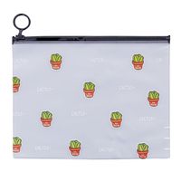 Cactus Pattern Transparent Student Pencil Pen Case Cosmetic Pouch Pocket Brush Holder Makeup Bag for School Officce (D)