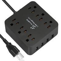 USB Power Strip, Surge Protector 6 Outlet and 4 USB Port Charger 6ft Extension Power Cord 2500W 100-240V Portable USB Strip for Travel, Phone, Computer (6A4U Black)
