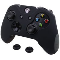 Pandaren Soft Silicone Thicker Skin Cover for Xbox One Controller Set (Black Skin X 1 + Thumb Grip X 2)