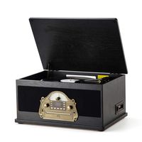 Rcm Nostalgic Wooden 7-in-1 Wireless Vinyl Record Player Music System with Built-in Stereo Speakers, 3-Speed Turntable, FM Radio, CD/Cassette Player, USB for MP3 Play & Recording (MC-263 Black)