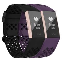 adepoy Compatible with Fitbit Charge 3 Bands for Women Men, Breathable with Air Holes Replacement Wristbands for Fitbit Charge 3 and Fitbit Charge 3 SE, Black, Purple, Small