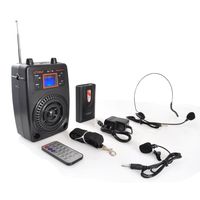 Pyle Portable PA System, Wireless Microphone Kit, Compact Stereo System, FM Radio, LCD Display, USB, Rechargeable Battery,  Includes Lavalier Microphone Headset, Outdoor Surround Sound (PWMA83UFM)