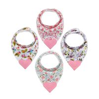 Pickle & Olive Baby/Toddler Floral Girl Bandana Teething Bibs With Attached BPA-Free Silicone Teether Toy Corner, Set Of 4, Water-Resistant, Best Unique Baby Shower Gift For Moms