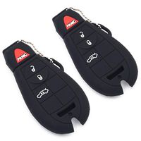 2Pcs MJKEY Black Silicone Rubber 4 Buttons Remote Smart Key Chain Fob Cover Case Bag Holder Jacket Protector for Chrysler 300 Dodge Magnum Challenger Charger M3N5WY793X