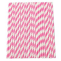 Doitsa Paper Drinking Straws 25 Count Striped Paper Straws for Birthday, Wedding, Christmas, Celebration Parties Pink