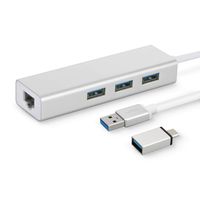 Linkstyle 3 Port USB 3.0 Hub with Type C to USB 3.0 Hub Adapter, Portable Data Hub with Gigabit Ethernet Port RJ45 Network Adapter for Mac PC USB Flash Drives and Other Devices