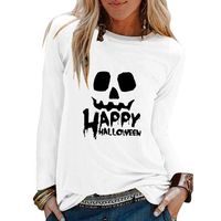 ANJUNIE Womens Casual Halloween Print Shirts O-Neck Long Sleeve Top Loose T-Shirt Blouse(2-White,XXXL)