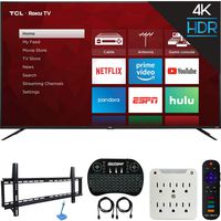 TCL 75S425 75-inch 4-Series 4K Ultra HD Roku Smart TV (2019 Model) Bundle with 37-70-inch Low Profile Wall Mount Kit, Deco Gear Wireless Keyboard and 6-Outlet Surge Adapter with Night Light