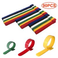 90 PCS Reusable Fastening Cable Ties,Microfiber Cloth Hook and Loop Cord Ties,Adjustable Strap Fastener,3 Sizes,6 Colors