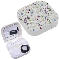 Portable Contact Lens Case Box Travel Kit Mirror + Bottle + Tweezers Container Holder [ Watercolor Chamomile Clover Wild Flowers ]