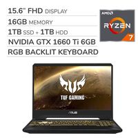 ASUS TUF Gaming 2019 15.6'' FHD Laptop Notebook Computer, AMD Ryzen 7 R7-3750H 2.3GHz, GTX 1660 Ti 6GB Graphics, 16GB RAM, 1TB SSD, 1TB HDD,RGB Backlit Keyboard,Wi-Fi,Bluetooth, Webcam,HDMI,Win 10