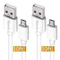 Android Charger Cable for Samsung Galaxy S7, 10Ft 2 Pack Micro USB Cord, Fast Charging USB 2.0 Extremely Durable Cables for Xbox PS4 Controller, Samsung, ZTE, Camera and Smartphone, White