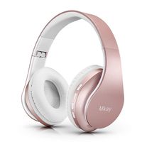 Bluetooth Headphones Wireless,MKay Over Ear Headset V5.0 with Microphone, Foldable & Lightweight, Support Tf Card MP3 Mode and Fm Radio for Cellphones Laptop TV-Rose Gold