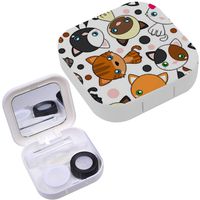 Portable Contact Lens Case Box Travel Kit Mirror + Bottle + Tweezers Container Holder [ Black Cat White ]