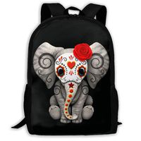 Red Day of The Dead Sugar Skull Baby Elephant Backpack Laptop Bags Shoulder Bag College Daypack Backpacks for Unisex