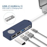 WORDIMA USB C Adapter, 4-in-1 USB C Hub Adapter with Type C Charger USB 3.0 USB 2.0 Ports for Mac Pro 2019 adapters Mac Air 2019/2018 ChromeBook and More Aluminum dongle (Blue)