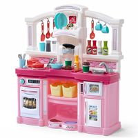Step2 Fun with Friends Kitchen | Large Plastic Play Kitchen with Realistic Lights & Sounds | Pink Kids Kitchen Playset & 45-Pc Kitchen Accessories Set