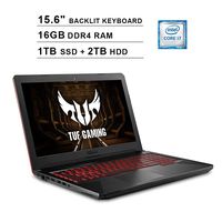 Asus 2019 FX504 15.6 Inch FHD TUF Gaming Laptop (Intel 6-Core i7-8750H up to 4.1 GHz, 16GB RAM, 256GB SSD + 2TB HDD, GeForce GTX 1050 Ti, Backlit Keyboard, WiFi, Bluetooth, HDMI, Windows 10)