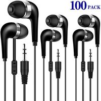 HONGZAN Bulk Earbuds 100 Pack for Classroom, Wholesale Earbuds Headphones Earphones for Kids, Individually Bagged, Perfect for School, Library, Computer Lab, Museums, Students and Adult (Black)