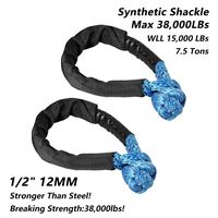 Blue Synthetic Soft Shackle Rope, Set of Two 1/2 Inch X 22 Inch (38,000lbs Breaking Strength) Soft Shackle Rope Synthetic with Protective Sleeve for Boating SUV ATV Truck Jeep Recovery( Blue, 2 Pack)