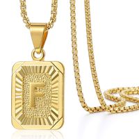 Trendsmax Initial Letter Pendant Necklace Mens Womens Capital Letter Yellow Gold Plated F Stainless Steel Box Chain 22inch
